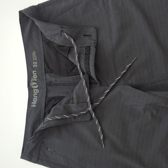 Hang Ten Hybrid 11 inch Flat Front Shorts Swimwear Grey Black size 32 NICE - Picture 5 of 11